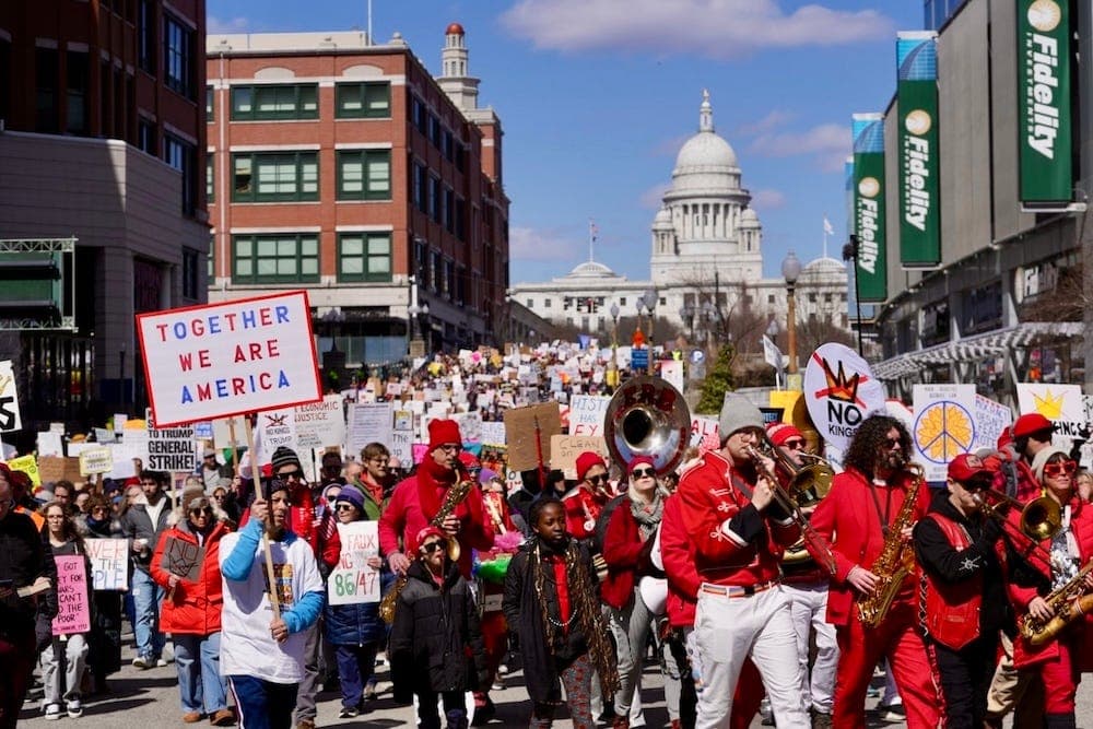 The third, and largest "No Kings" protest draws thousands to the Rhode Island State House