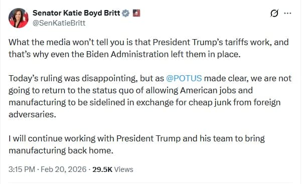Tariffs Work Great, Says Alabama Senator Who Quietly Asked Trump To Exempt Alabama's Fireworks, Aluminum, And Airplanes